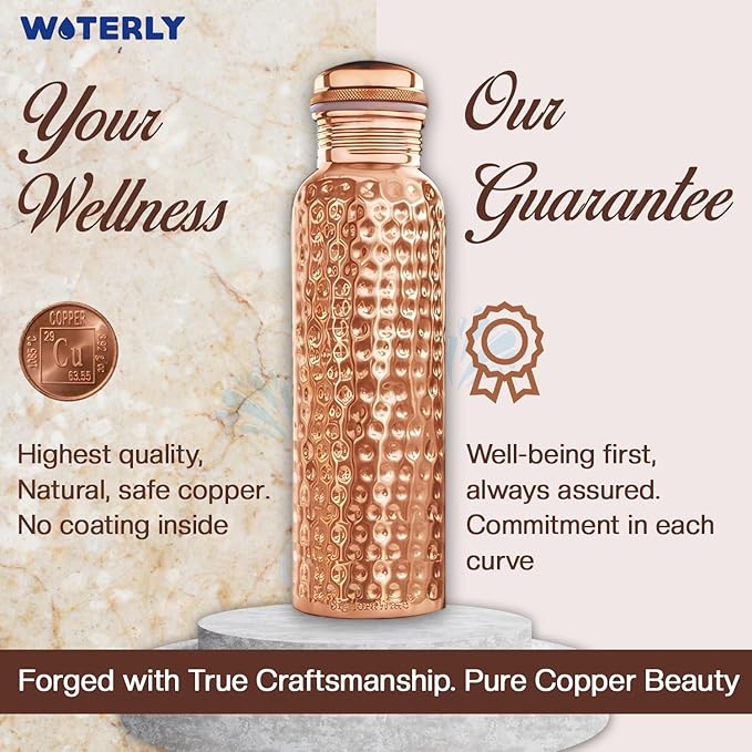 Handcrafted Pure Hammered Copper Bottle 34 oz (1000 ml) | Ayurvedic Pure Copper Bottle | Best use for Office, Gym & gifts | 100% Pure Heavy Copper Material with Leak proof Quality ( Hammered )