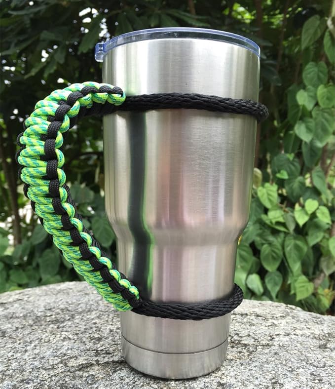 Handmade Paracord Handle for Yeti/Rtic/Ozark Trail Rambler 30 Oz Tumbler. Green/Black