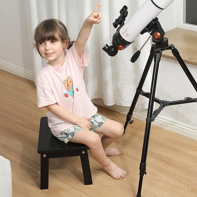 HOUCHICS Black Wooden Step Stool for Kids,Wood Stool for Kitchen Bedroom Living Room Bathroom Toilet Nursery Toddlers Potty Training Stool with Non-Slip Pads and 220lb Load Capacity (White