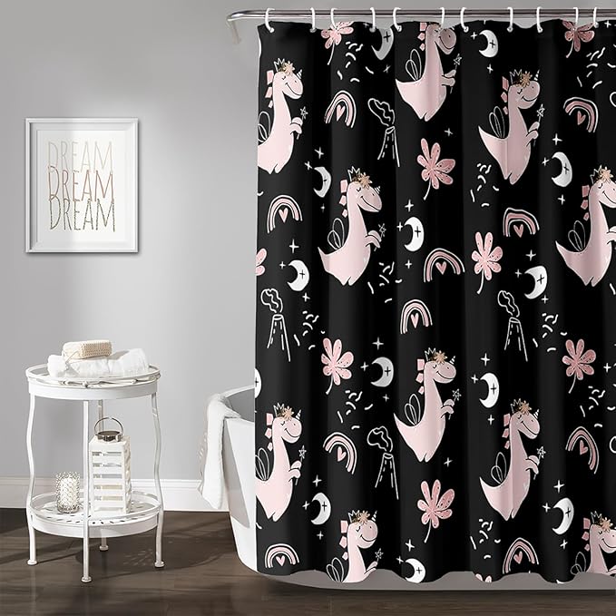 AILONEN Cute Dinosaur Shower Curtain,Cartoon Dinosaur Bath Curtain Gifts for Kids,Polyester Waterproof for Bathroom, 72" W*84" H with 12 Plastic Hooks