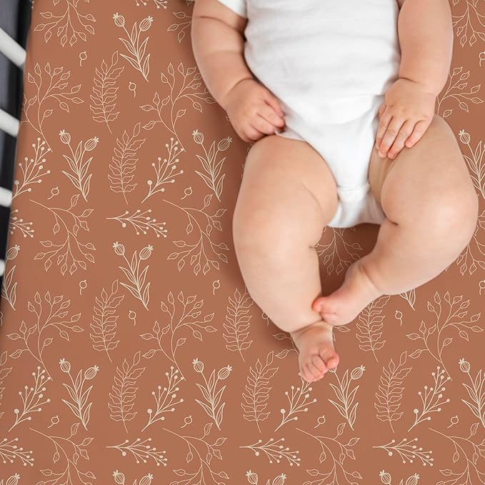 ACRABROS Crib Sheets for Girl Boy: Stretchy Baby Fitted Crib Mattress Sheets Sets 2 Pack Standard Size Ultra Soft Neutral, Fox&Leaf