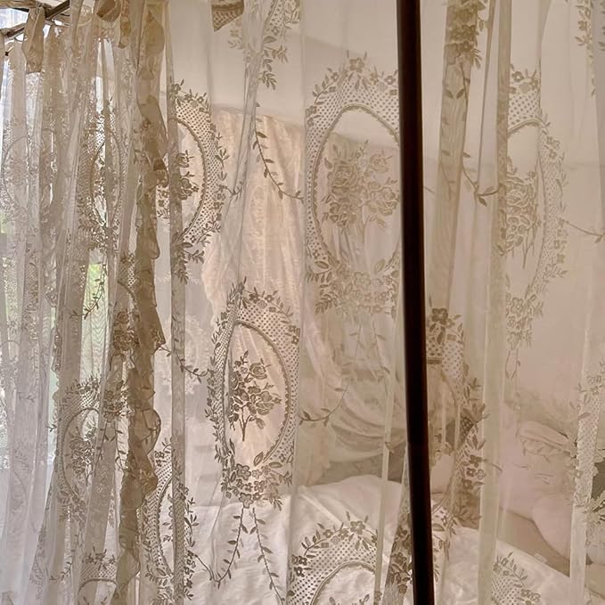 Elegant Lace Princess 4 Corner Post Mosquito Net Romantic for Girls Women Bed Curtain Canopy for Adult Wedding Bedroom Kids Rooms Decoration (Color-C, King)