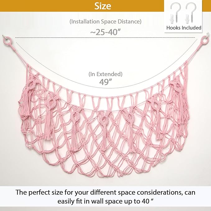 Stuffed Animal Soarage Hammock Macrame Toy Display Plush Toy Holder Ceiling Hanging Net for Stuffed Animal Storage -Light Pink, Small