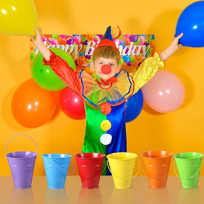 Sadnyy 12 Pack Metal Buckets with Handle, Galvanized Bucket 4.5 x 5 Inch Basket Bucket for Kids, Kids Party Supplies, Crafts for Christmas Halloween Christmas Candy Bars Vase Crafts(Rainbow Color)