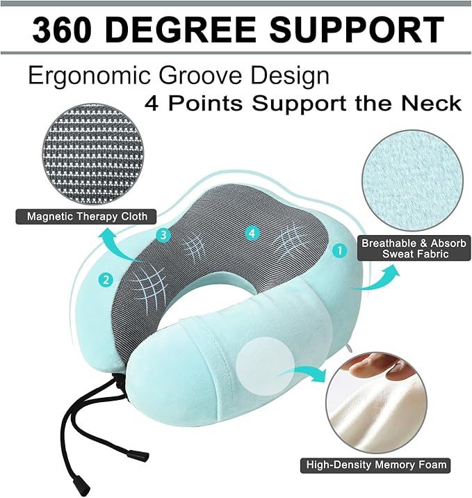 Travel Pillow and Blanket Set Neck Pillow Airplane Memory Foam for Traveling Compact with Bag Blue Green