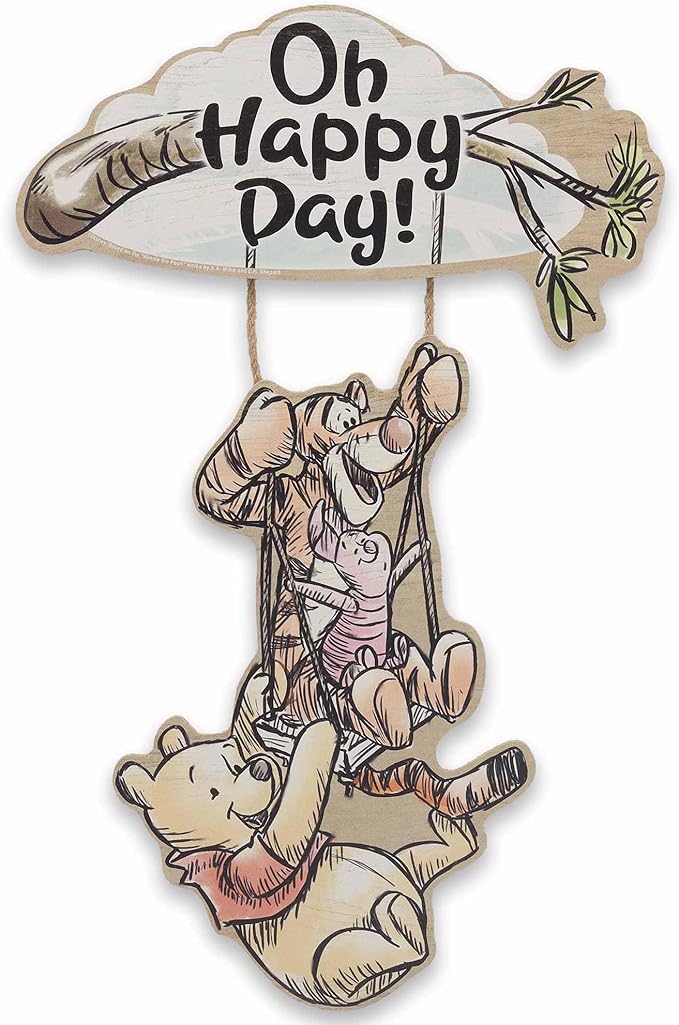 Open Road Brands Disney Winnie The Pooh Oh Happy Day Linked Hanging Wood Wall Decor - Adorable Winnie The Pooh Decoration for Kids' Bedroom or Nursery