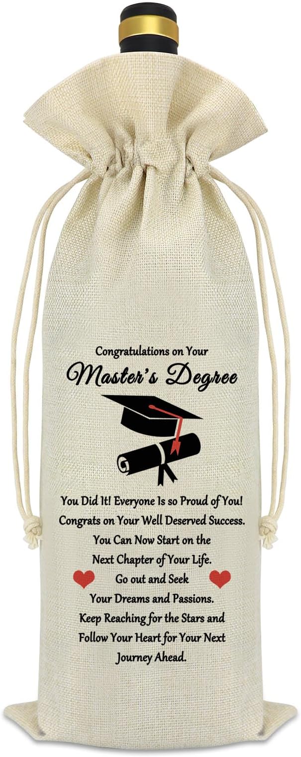 Master's Degree Gift Graduation Wine Gift Bags MSW Degree Gift Graduation Gifts for Her Him Masters Degree Gift Wine Bottle Cover Graduation Party Decorative Friend Sister Daughter Encouragement Gift