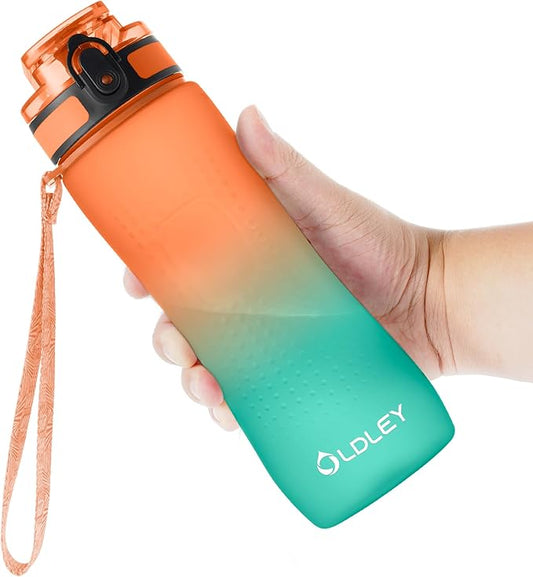 OLDLEY 25 oz Water Bottle, Motivational Water Bottle with Time Marker, Sports Water Bottle With Strap, Leakproof & BPA Free Large Water Bottles for School, Gym, Travel, Outdoor, Tritan,Orange&Green