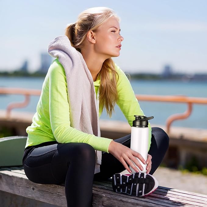 CHENGU 4 Pcs Aluminum Water Bottle 24oz Aluminum Reusable Bottles Lightweight Snap Lid Sports Water Bottle Multipack Easy Carry Leak Proof Travel Bottle for Gym Camping Hiking Outdoor Fishing (White)