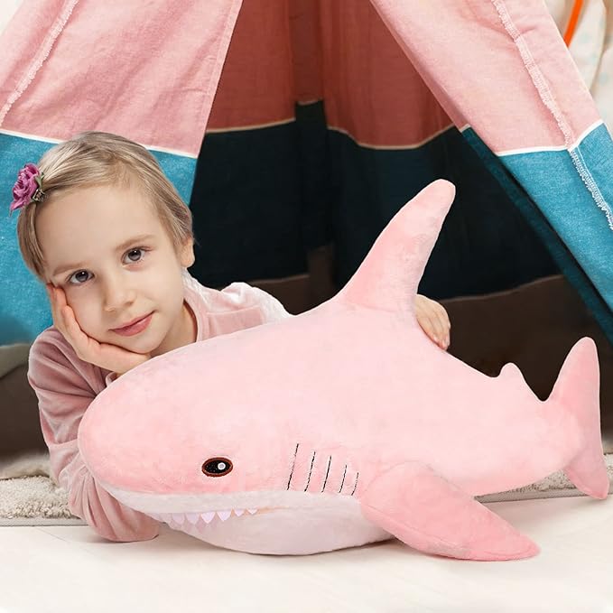 MorisMos Shark Pillow Giant Stuffed Shark, Baby Shark Plush Toy Shark Toys, Big Shark Stuffed Animal, Pink, 32in