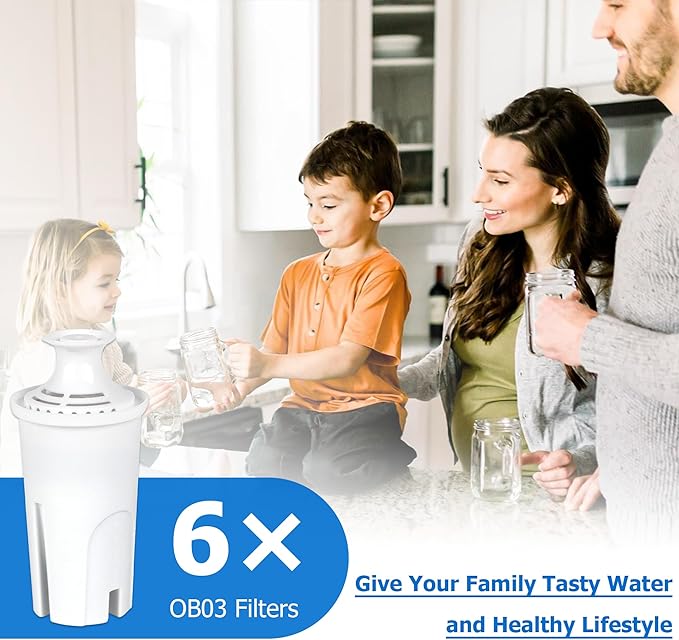OB03 Replacement Filter for Brita Pitchers and Dispensers, Brita Filter Compatible with Brita Standard Water Filter OB03, Classic 35557, Mavea 107007, Brita Pitchers Grand, Lake, Capri, Wave