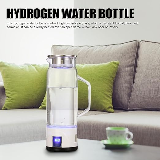 Hydrogen Water Bottle, 1000ml Hydrogen Water Bottle Generator with Efficient Electrolysis, High Borosilicate Glass, Handle, for Home Fitness Office
