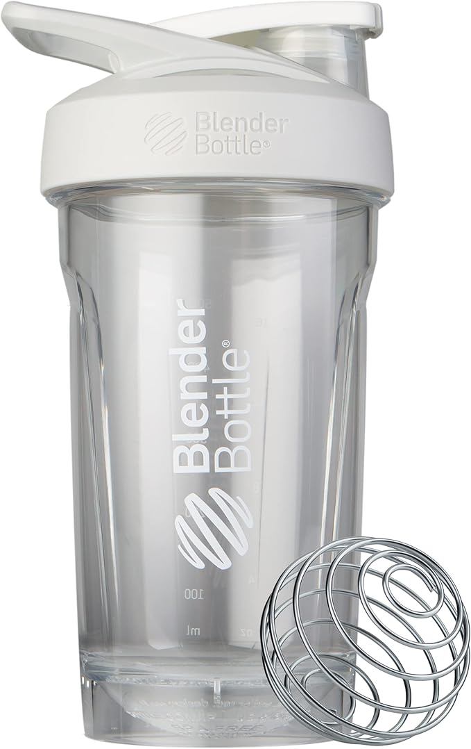 BlenderBottle Strada Shaker Cup Perfect for Protein Shakes and Pre Workout, 24-Ounce, White
