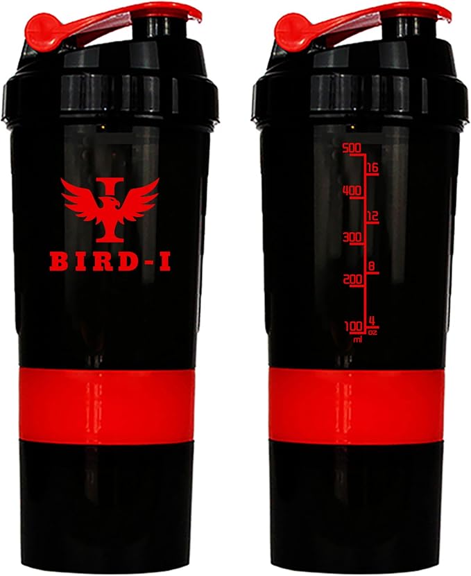 Gym Protein Shaker, 3-in-1, 500ml/16.9oz, BPA-Free, Metal Mixer. (RED), JT4101