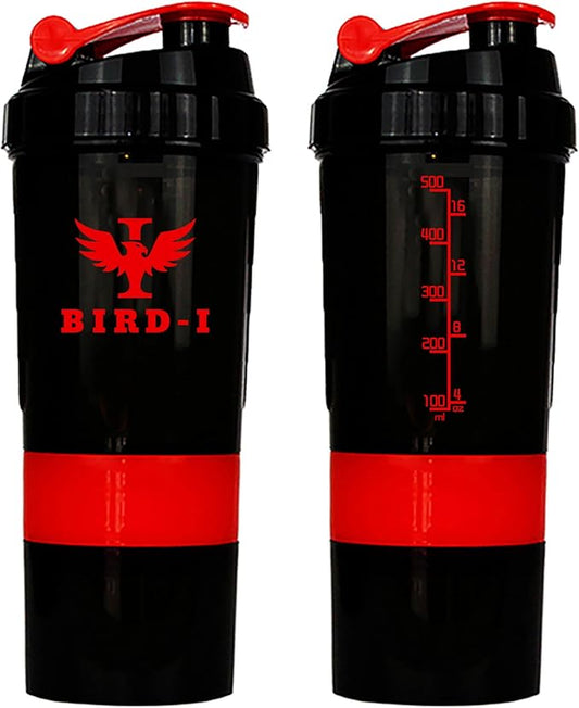 Gym Protein Shaker, 3-in-1, 500ml/16.9oz, BPA-Free, Metal Mixer. (RED), JT4101