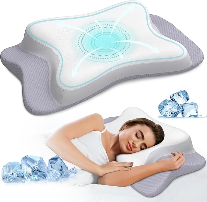 Cervical Pillow for Neck Pain Relief, Ergonomic Memory Foam Pillows with Cooling Pillowcase, Orthopedic Bed Pillow for Sleeping, Contour Neck Support Pillow for Side Back Stomach Sleeper