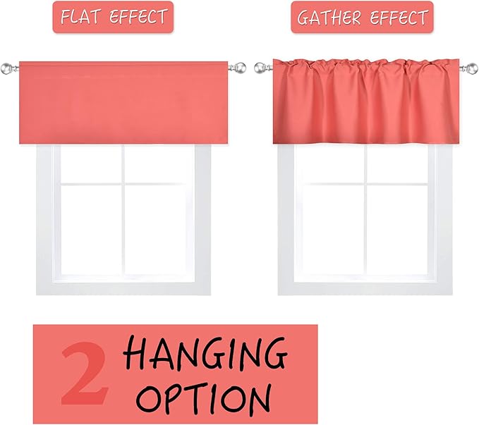 Coral Extra Wide Valance for Windows 100x18 Inch Solid Thermal Insulated Blackout Rod Pocket Kitchen Short Curtain Toppers Extra Wide Valance for Bathroom Living Room 1 Panel