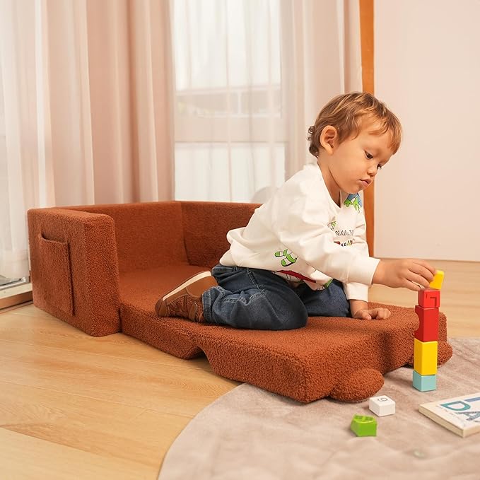 LonSEA Furniture, Teddy Bear, Baby Chair for Toddler, Toddler Bed, Convertible Sofa to Lounger - Comfy 2-in-1 Flip Open Couch/Sleeper for Kids, Toddler Cot, Brown
