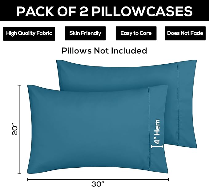 Utopia Bedding Queen Pillow Cases - 2 Pack - Envelope Closure - Soft Brushed Microfiber Fabric - Shrinkage and Fade Resistant Pillow Covers 20 X 30 Inches (Queen, Denim Blue)