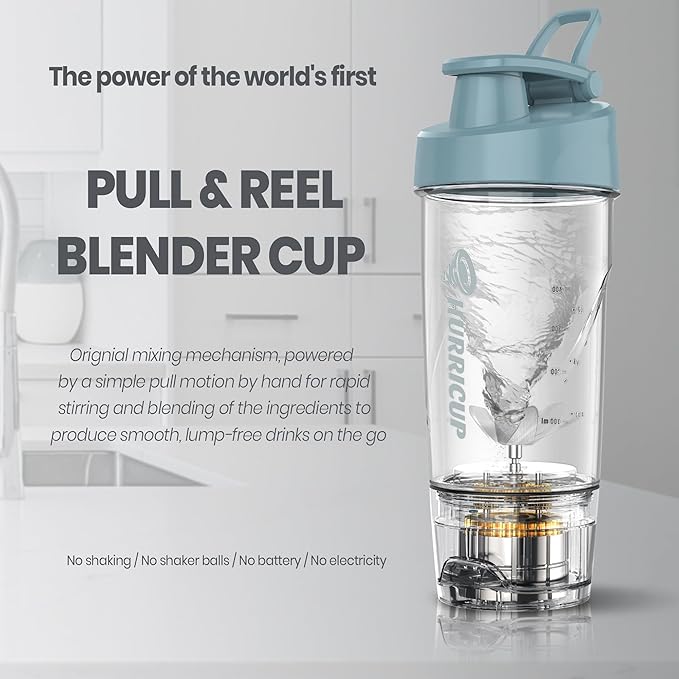 WONDER CORE Hurricup: 22 Oz Blender Shaker Bottle Cup for Protein Shakes with Hand Mixing Mechanism for Gym Workout, Sports Nutrition Pre-Workout Powders, BPA-free, Passed NSF, FDA, RoHS, REACH (Blue)