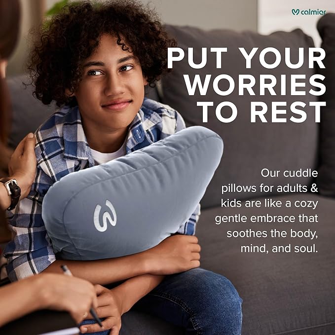 Calmier - 12 lb Sensory Weighted Pillow - Glass Bead Filled Hug Pillow - Ultra Plush Cozy Weighted Pillows for Adults and Kids - Child Sensory Pillow - Weighted Lap Pad (Light Grey - Minky, 12 LBS)