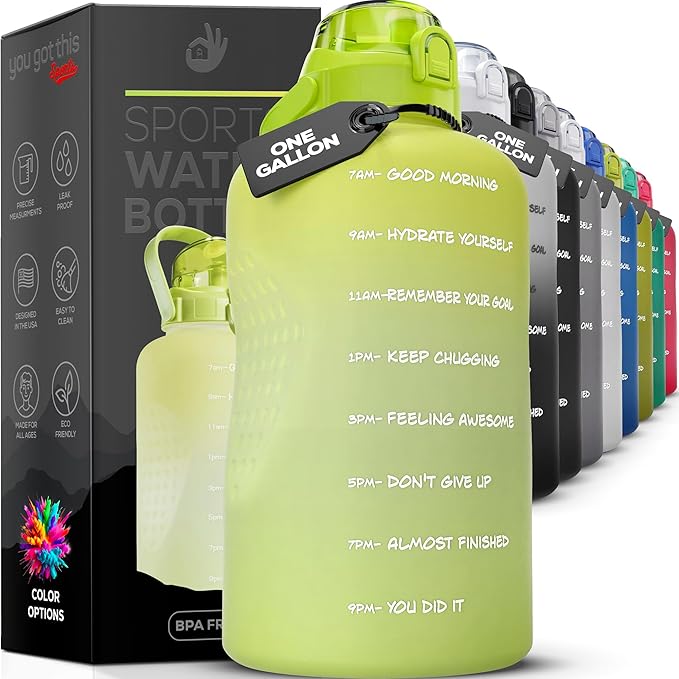 Motivational Water Bottle with Straw & Handle,One Gallon Water Bottle 128 oz/3.8L,Reusable Water Jug, Achieve All-Day Hydration SpillProof, BPA FREE