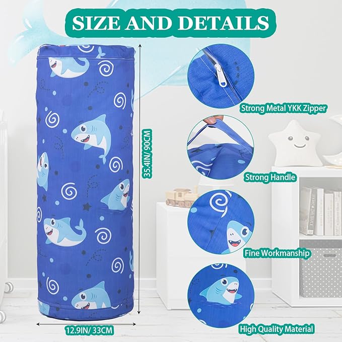 Stuffed Animal Bean Bag Storage Chair for Kids Cover Only (No Filler), Organize, Sit, Play & Boxing, 100% Cotton Canvas Washable, Ultra Soft Cylinder Long Vertical Zipper Best Gift for Child