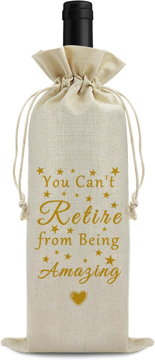 Retirement Gift for Coworker Grandma Wine Bag Happy Retirement Gift for Men Women Reusable Wine Bag Leaving Going Away Gift Farewell Gift for Colleague Veteran Teacher Drawstring Wine Wrap Bag