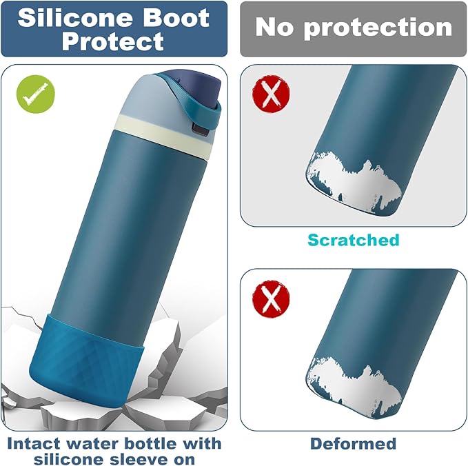 2PCS Silicone Water Bottle Boot for Owala 24oz 32oz 40oz, Anti-Slip Protective Sleeve Bottom Bumper Protector for FreeSip, Twist, and Flip Stainless Steel Water Bottles