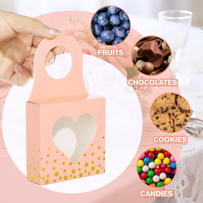 ISKYBOB 25 Pieces Wine Bottle Box with Window, Kraft Paper Wine Boxes for Gifts Hanging Wine Bottle Gift Box Foldable Wine Bottle Hanger Favor Box for Holding Candy Truffles Chocolate Cookies (Pink)