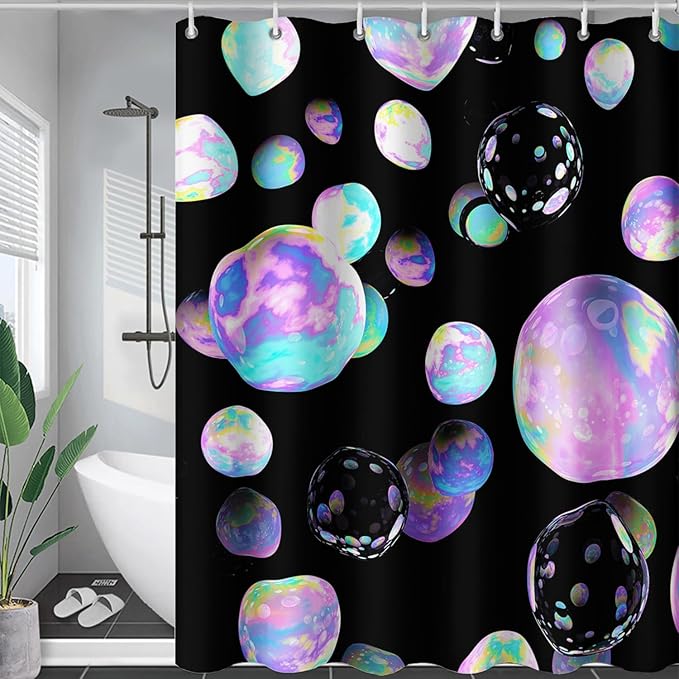 AILONEN Colorful Planet Shower Curtain,Purple Planet Bath Curtain for Bathroom Decor,Polyester Waterproof with 12 Plastic Hooks 36" W*72" H