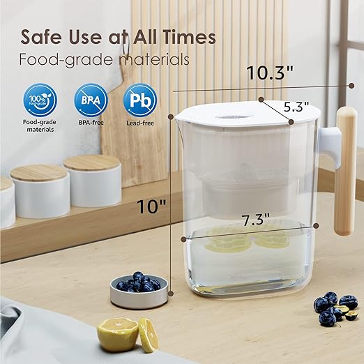 Waterdrop 200-Gallon Long-Life Chubby 10-Cup Large Water Filter Pitcher with 1 Filter, NSF Certified, 5X Times Lifetime, Reduces PFOA/PFOS, Chlorine, BPA Free, Clear