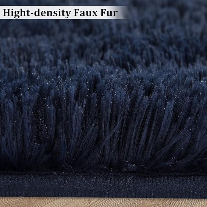 Navy Blue Shag Rug for Bedroom, Abstract Fluffy Soft Area Rugs for Living Room Nursery Kids Room, Non Skid Thick Throw Rug, Indoor Modern Floor Carpets for Dorm Office Kitchen, 5' x 8'