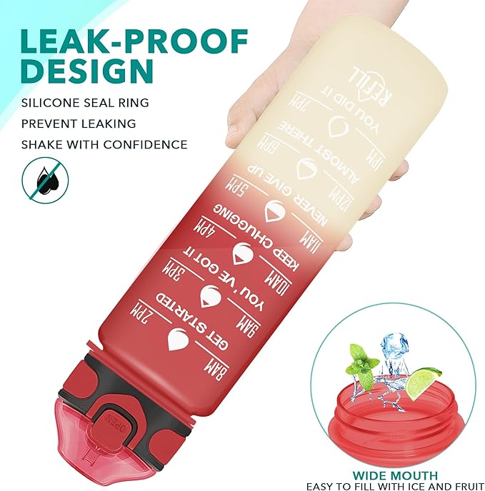 Enerbone 32 oz Drinking Water Bottle with Times to Drink and Straw, Motivational with Carrying Strap, Leakproof BPA & Toxic Free, Ensure You Drink Enough Water for Fitness Gym Outdoor