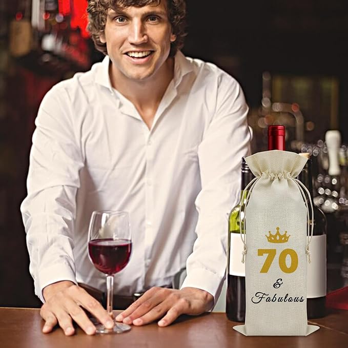 Sazuwu 70 Years Old Birthday Gifts for Women Men Wine Bag Happy 70th Birthday Gifts for Mom Dad Wine Accessories Gifts for Wine Lovers Gifts for Someone Turning Sixty 1954 Birthday Gifts