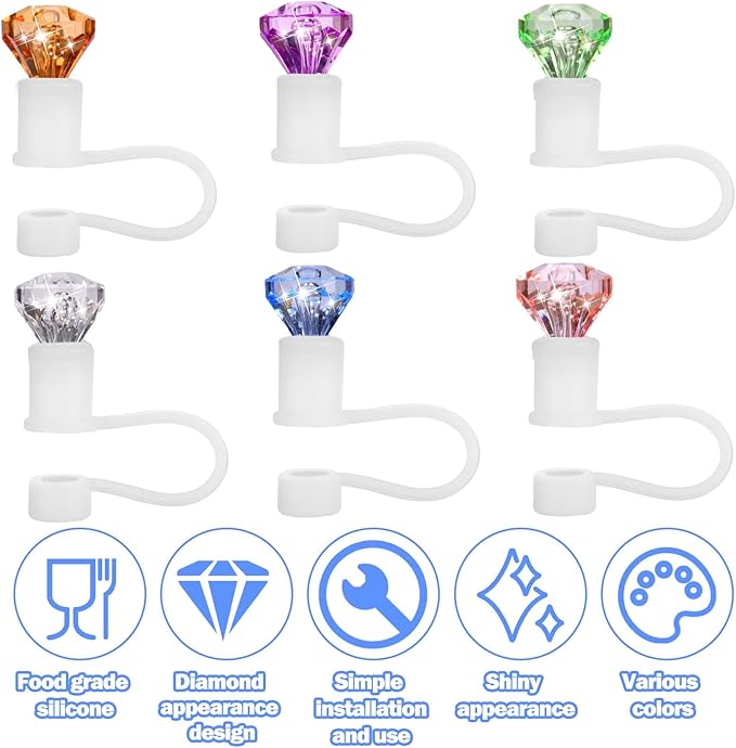 Mity rain 6pcs Diamond Straw Topper for Stanley Cup, Straw Cover for Stanley Cup 40/30 Oz Accessories, Reusable Straw Topper for Simple Modern Tumblers Colorful Straw Decor