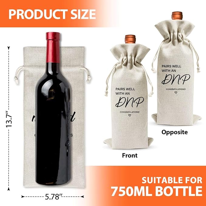 Dnp Degree Graduation Gift, Wine Gift Bag For Doctor Nurse Practitioner Her, Med School Farewell Graduation Party Decoration, Reusable Burlap Wine Bag, Pairs Well With An Dnp