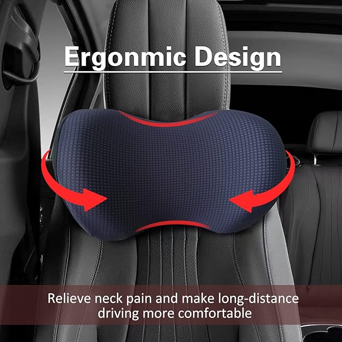 Memory Foam Car Headrest Pillow, Ice Silk Car Pillow for Driving Seat with Adjustable Strap, Breathable Removable Cover & Ergonomic Design - Softness Office Travel Car Neck Pillow(Purple, 1PC)