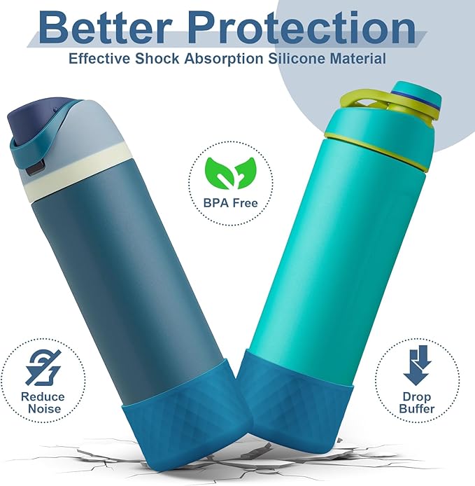 2PCS Silicone Water Bottle Boot for Owala 24oz 32oz 40oz, Anti-Slip Protective Sleeve Bottom Bumper Protector for FreeSip, Twist, and Flip Stainless Steel Water Bottles