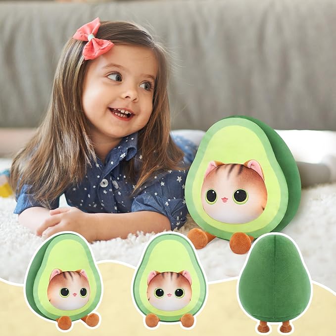 Stuffed Animal Plushie Toy, Cute Cat Plush Stuffed Pillow, Avocado Stuffy Toy Plush Pillow Birthday Toy for Kids & Adults
