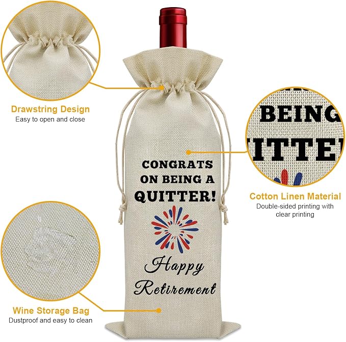 Sazuwu Quitter Retirement Gifts for Coworkers Wine Bag Funny Retired Gifts for Women Men Retirement Gifts for Mom Dad Colleagues Wine Bottle Decoration Bag Wine Accessories Gifts for Wine Lovers