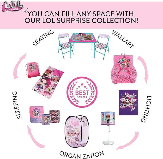 Idea Nuova LOL Surprise Pop Up Hamper, Pink with Durable Carry Handles, 21" H x 13.5" W X 13.5" L