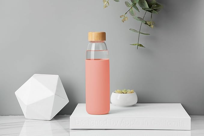 veegoal Glass Water Bottles 25 Oz Borosilicate with Bamboo Lid, BPA-FREE, Non-Slip Silicone Sleeve, and Stainless Steel Leak Proof Lid - Reusable Glass Bottle for Men and Women