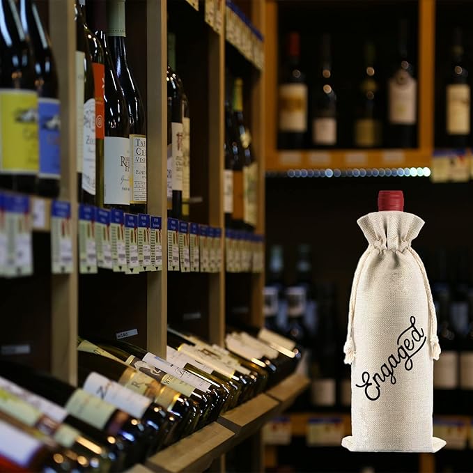 PLIGREAT 4 Pcs Cotton Linen Wine Bags, Reusable Wine Gift Bags with Drawstrings, Wine Bottle Wrap Bags Bulk Congrats Gifts Bags for Engagement Party Thanksgiving Christmas Gifts Bags