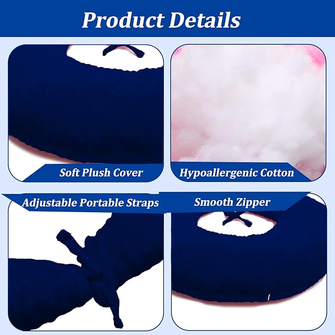 BBL Pillow After Surgery for Butt Sleeping, Brazilian Butt Lift Pillow Post Surgery Recovery for Sitting Sleeping Driving Donut Pillow for Woman Lumbar Back Cushion Seat Foam (Blue)