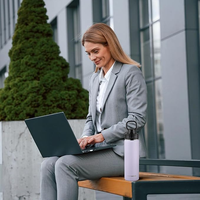 Insulated water bottle with Straw,24oz Stainless Steel Water Bottle for Adult Kids,Double Wall Vacuum Wide Mouth Insulated Water Bottle for Sports,BPA-free and Leak-proof（24oz,Lavender）