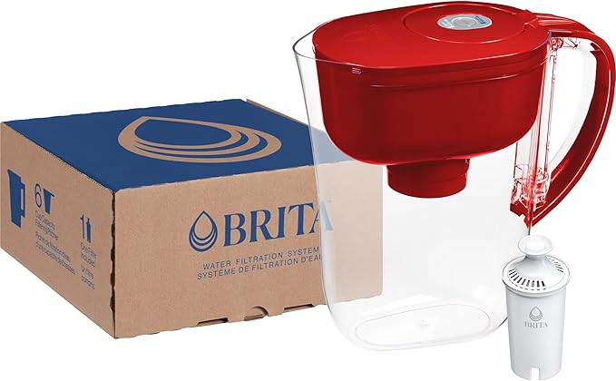 Brita Metro Water Filter Pitcher with SmartLight Filter Change Indicator, BPA-Free, Replaces 1,800 Plastic Water Bottles a Year, Lasts Two Months, Includes 1 Filter, Small - 6-Cup Capacity, Fiery Red