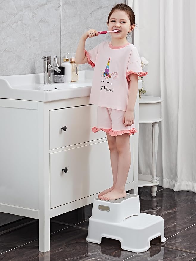 HEETA Step Stool for Kids and Toddler, Anti-Slip Sturdy Step Stool for Toilet Potty Training Stool, 2 in 1 Step Stool to Reach Kitchen Counter or Sink, with 2 Separate Small Stool