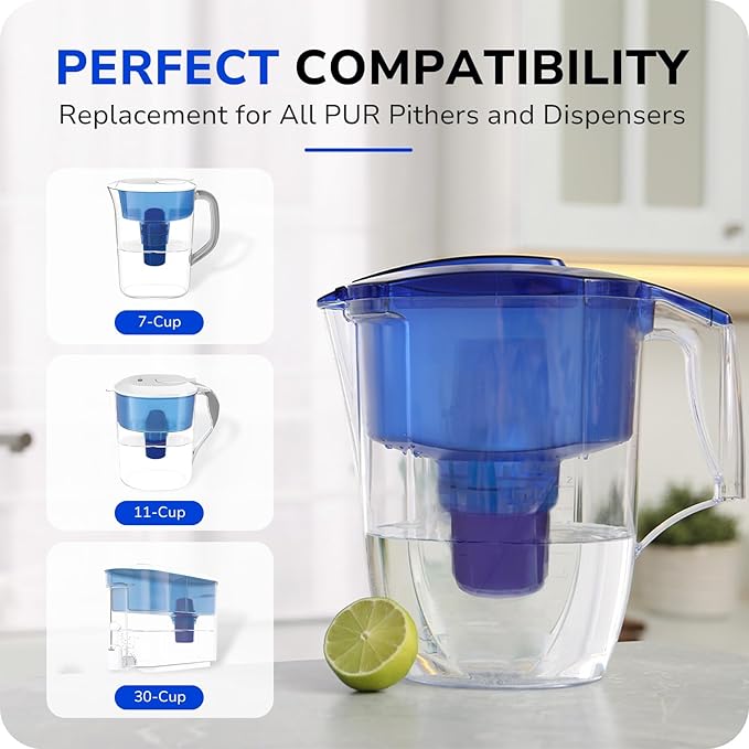 4-Pack Water Filter Replacement for All PUR, PUR Plus Water Pitchers and Dispensers, Replace PPF900Z, NSF Certified, Upgraded Version