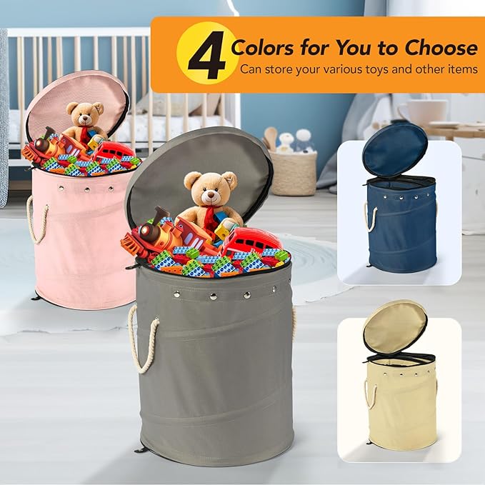 Toy Storage Basket + Play Mat for Kids Toy Chest Organizer Kids Toy Storage Organizer Foldable Big Storage Bins with Lids Large Toy Box for Boys Girls Toy Holders for Kids Rooms Nursery(Beige)